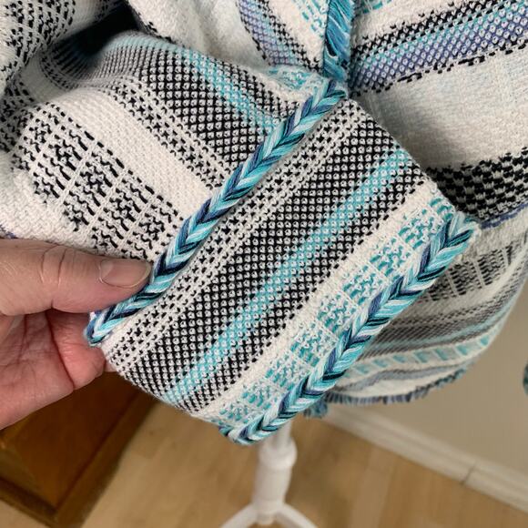 NEW Chico's Size 2 US L Cotton Sweater Jacket 3/4 Sleeve Lightweight Blue White - Picture 6 of 12